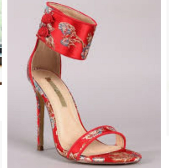 Brocade Floral Embroidery Open Toe Stiletto Sandal - Picture 2 of 3